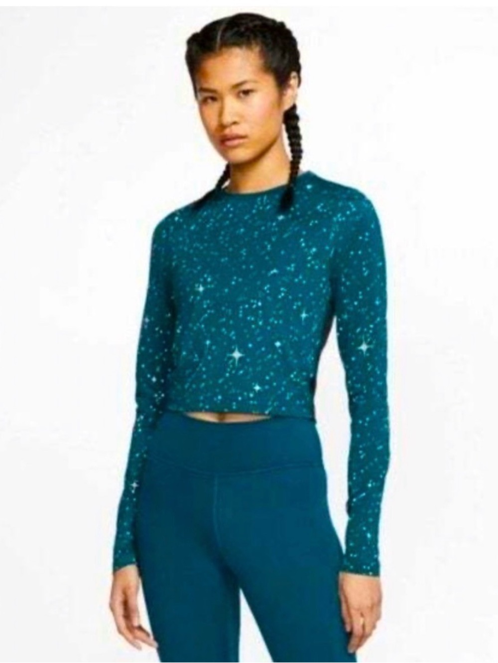 Nike Teal Long-Sleeve Star Print Crop Top